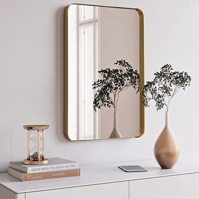 China Double Arm Extend Gold Wall Mirror Metal Frame Rounded Mirror Rectangle Vertical Or Horizontal Hanging Modern Corner Bathroom Mirror for sale