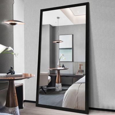 China Art Deco Hot Selling Antique Black Frame Floor Standing Integral Dressing Mirror For Bedroom for sale