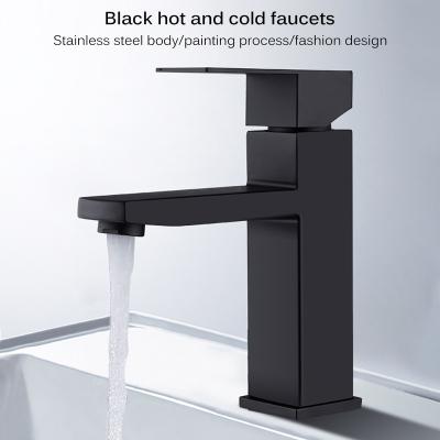 China Fashion Thermostatic Black Copper Square Bottom Faucet Bathroom Stainless Steel Single Hole Cooking Paint Cold-Hot Sink Faucets For Bathroo for sale