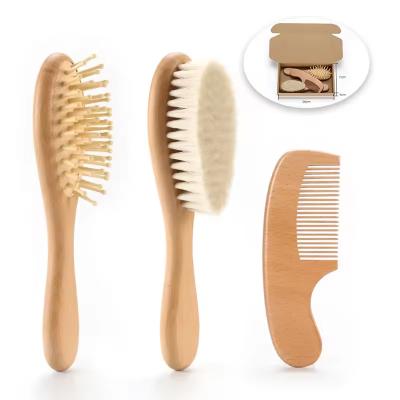 China Customized LOGO Baby Brush And Comb Set Wooden Baby Hair Brush With Goat Bristle for sale