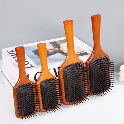 China Customized Logo Wooden Square Paddle Hair Brush With 100% Beechwood for sale