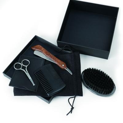 China Customize Logo Black Beard Brush And Comb Set With Beard Razor Shaving Scissors for sale