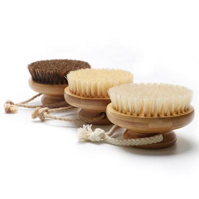 China Natural Bamboo Body Dry Exfoliating Brush White Horse Boar Bristle Shower Brush for sale