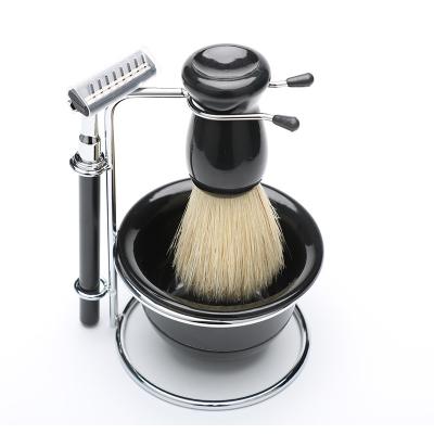 China Custom Men Hair Whisker Brush Metal Stand Razor Holder Barber Beard Brush Shaving Set for sale