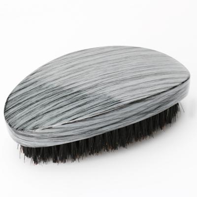 China Grey Woodgrain 360 Wave Brush Soft Boar Bristle With Curved Beech Wooden Handle for sale