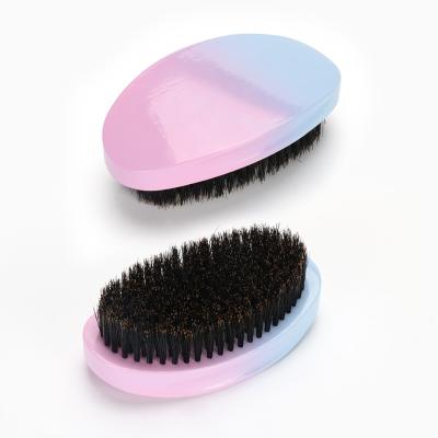 China Custom Logo 360 Wave Brush PU Gradient Glossy Soft Medium Bristle Wood Curved for sale