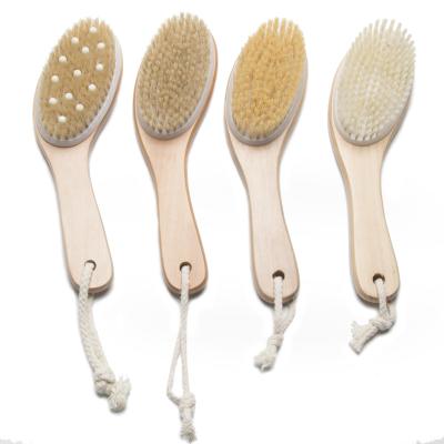 China Exfoliating Dry Body Bath Shower Brush Chicken Legs Shape Natural Wooden Nylon for sale