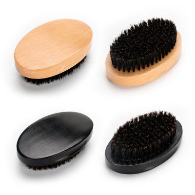 China Black Boars Hair Beard Brush Oval Shaped Beech Wooden For Men Moustache for sale