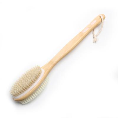 China Dual-Sided Long Handle Exfoliating Back Scrubber Brush with Bamboo Handle for sale