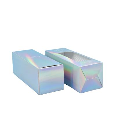 China Recyclable Custom Luxury Rigid Fin Paper Closure Holographic Printing Gift Packaging Box With Satin Insert for sale