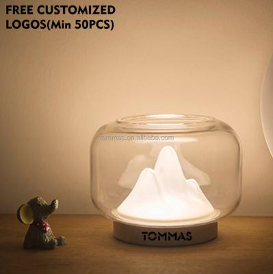 China Modern literary creative glass warm mountain night desk light with aquarium design for sale