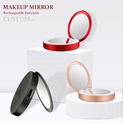 China Factory Outlet Customizable LED Makeup Mirror Portable Makeup Mirror Mini Round Touch Screen Pocket Lighted Folding Cosmetic Custom Logo for sale