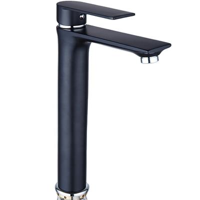 China Metered Faucets Single Cold Matte Black Bathroom Faucet Hot Basin Mixer Tap Solid Brass Tall Handle Basin Lavatory Faucet for sale