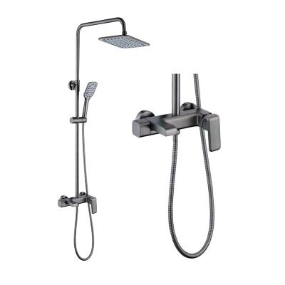 China With Slide Bar European Bath Wall Mounted Shower Gray Faucet Bathroom Multi Function Brass Rain Shower Set for sale