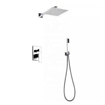 China Without Slide Bar Bathroom Rainfall Shower Faucet Set Wall Mounted Brass Mixer Tap With Shower Heads for sale