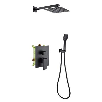 China Sliding Bar Manufacturer Concealed Wall Mounted Rainless Shower Set Black Square In-Wall Shower Faucet for sale