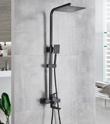 China Without Sliding Bar Matte Black Bathroom Shower Faucet Set Three Way Wall Mount SUS 304 Rainfall Bathtub Mixer Tap Shower Mixer Set for sale