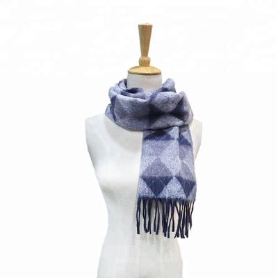 China Woolen Fashion Lady Winter Texture Blanket Stripe Check Geometric Mohair Scarf for sale