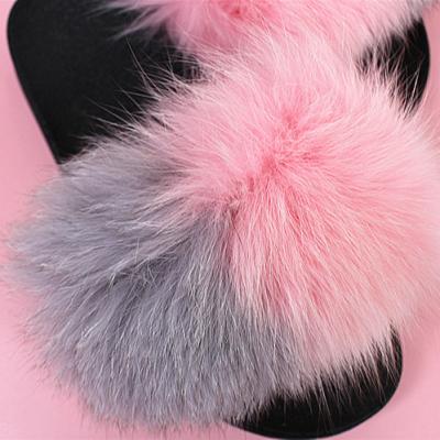 China Wholesale Women's Custom Fur Home Black Fox Indoor Lady Fluffy Slippers Comfortable Light Furry Pink Girls Slippers for sale