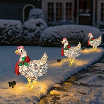 China Europe Christmas Decoration Outdoor Garden Lighting Chicken With Scarf Resin Opens Christmas Holiday Ornaments for sale