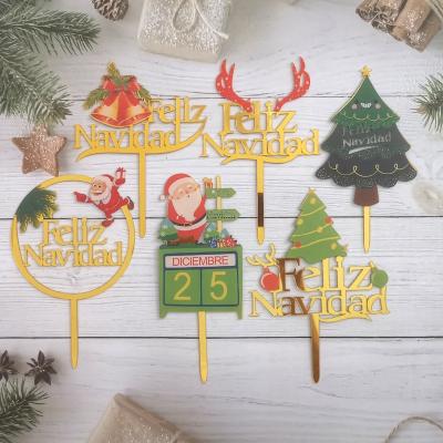 China Spanish Acrylic Christmas Cake Topper Merry Christmas Decorations 2021 Hot Sale Event Party Birthday Festival Decoration for sale