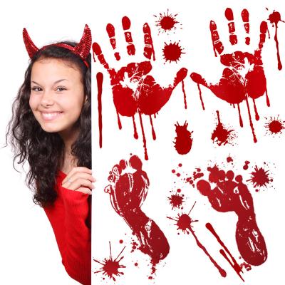 China Blood Handprint PVC Sticker Halloween Horror Decoration Footprint Wall Sticker Shopping Mall Window Glass Window Sticker Party s for sale