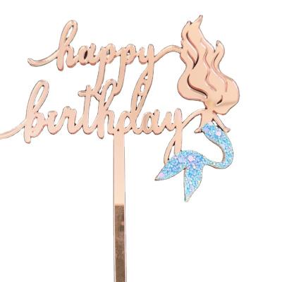 China Eco-friendly Acrylic Happy Birthday Cake Topper Mermaid Shape Birthday Cake Toppers Party Supplies Decoration for sale