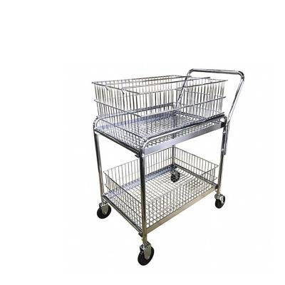 China Heavy Duty Storage Metal Wire Mesh Trolley With Wheels Warehouse Transport Hand Trolley Steel Trolley for sale