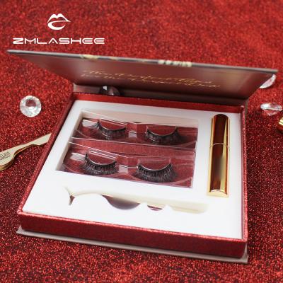 China Natural 2 Pairs Magnetic Eyelashes + Waterproof Magnetic Liquid + Tweezers False Eyelashes Set Free Sample for sale