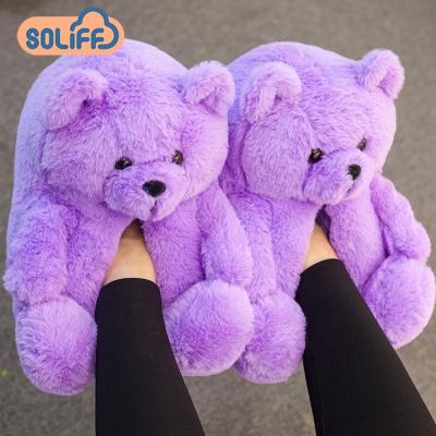 China Durable teddy bear slippers 2021 indoor teddy bear slippers new plush teddy new style wholesale slippers for sale