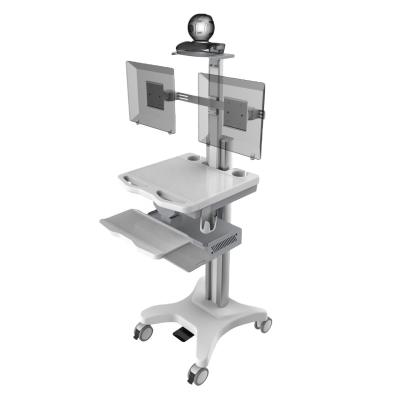 China Modern hospital computer cart with adapter panels for dual screens, keyboard, drawer, basket, arm for option for sale