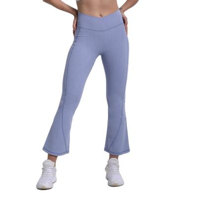 China Antibacterial Women's New Bark Pattern Double Sided Washed Bare Yoga Pants High Waist Tight Flare Pants for sale