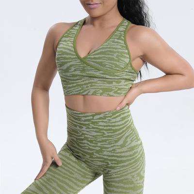 China Breathable Unique Design Women Seamless Workout Zebra Printed Gym Clothing Fitness Wear Sports Yoga Sets for sale