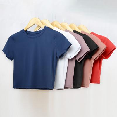 China Antibacterial Custom Culture Wormout Yoga Tee Plain Crop Top Tees White For Women Simple Cropped T-shirt for sale