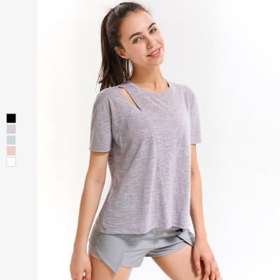 China Antibacterial Women Dry Quick Loose Casual Sports T Shirts Short Sheath Running Yoga T Shirts Slim Fitness for sale