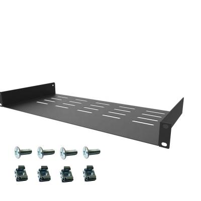 China SPCC Cold Rolled Steel Universal Rack Tray Vented Shelves 1U Black 8 Inches (210mm Deep) No Lip for sale