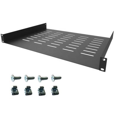 China SPCC Cold Rolled Steel Universal Rack Tray Vented Shelves 1U Black 14 Inches (350mm Deep) No Lip for sale