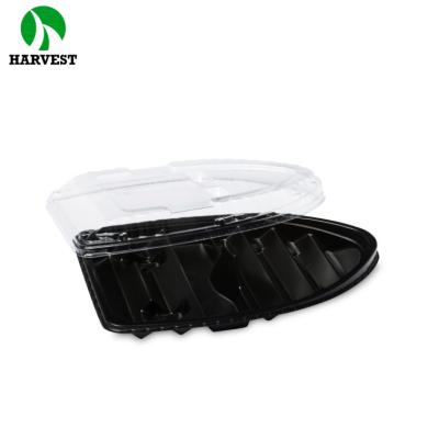 China Recyclable Black PP Base Disposable Plastic Craft Shaped Japanese Sushi Container for sale