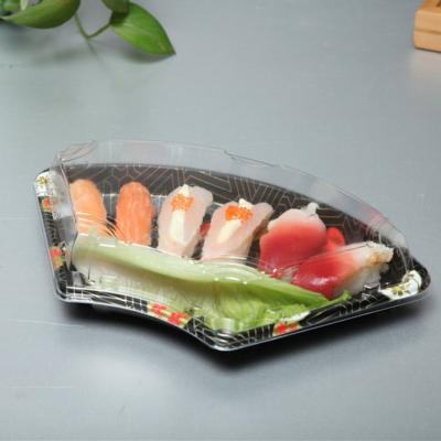 China HP-08 Disposable Harvest Fan Shaped Disposable Plastic Sushi Packing Tray Box for sale