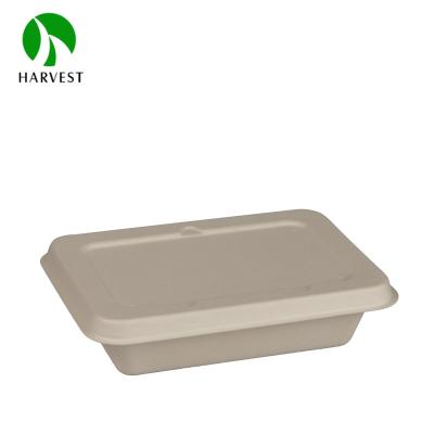 China 650ml Sustainable Rectangular Microwavable Laundered Disposable Pulp Food Box for sale