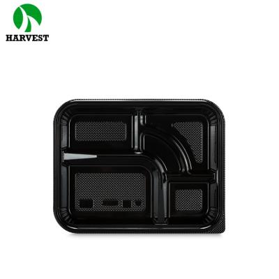 China Viable Large Black Compartment Bento Boxes For Restaurant Disposable Plastic Wholesale for sale