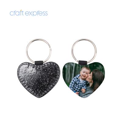 China BestSub Heart Craft Heart Craft Blanks Glitter Custom Black PU Leather Express Black Sublimation Key Chain for sale