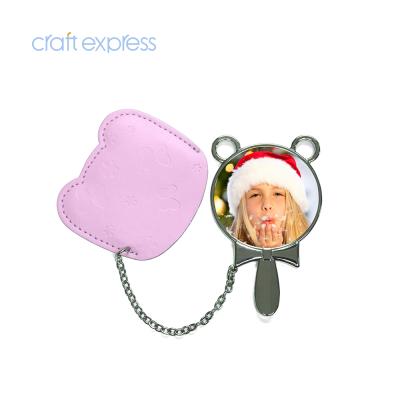 China Craft Sublimation Blank Custom Express Personalized Portable Round Hand Mirror With Leather Case for sale