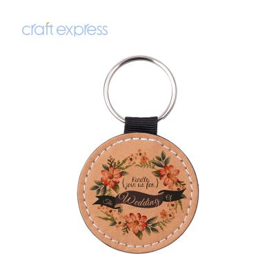 China BestSub Express Leather Craft Brown Round Sublimation Masks PU Leather sfashion Sublimation Chain Key Wrapping for sale