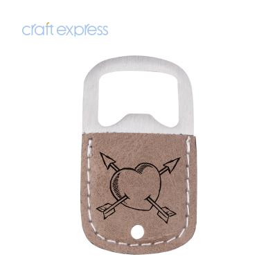 China Bestsub Express Wholesale Metal Craft Gray 3.2*5.2cm Sublimation Blanks PU Leather Stainless Steel Bar Wine Bottle Opener for sale