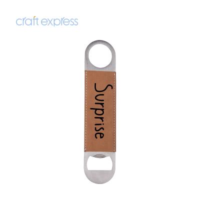 China Bestsub Metal 17.7*4cm Craft Express Wholesale Brown Blank PU Stainless Steel Sublimation Opener Empty Bottle for sale