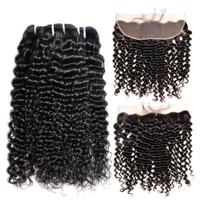 China Wholesale Peruvian Curly Curl Hair Bundles With Lace Closure HD Lace Up 13X6 Headband And Closure Pre Plucked Cargadores Frontales for sale