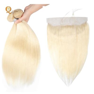 China Hot Selling 2022 Curly Curl Cuticle Aligned Raw Virgin Straight 1B 613 Blonde Ombre Human Hair Bundles With Headband for sale