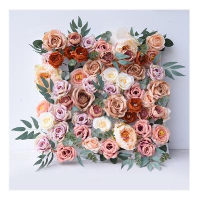 China Customized Eco-friendly 50X50cm Artificial Flower Panel Wedding Backdrop Rose Flowers Artificial Flower Wall Decorative For Decoration for sale