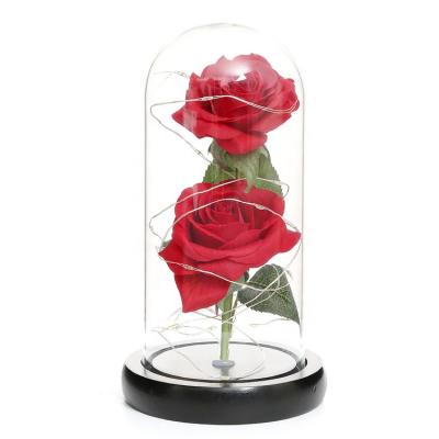 China Artificial Rose In Glass Dome Light With LED Silk Heads Valentine Gift Room Decoration 2 for sale